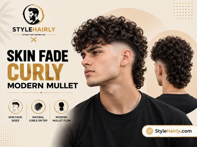 Skin fade paired with a curly modern mullet