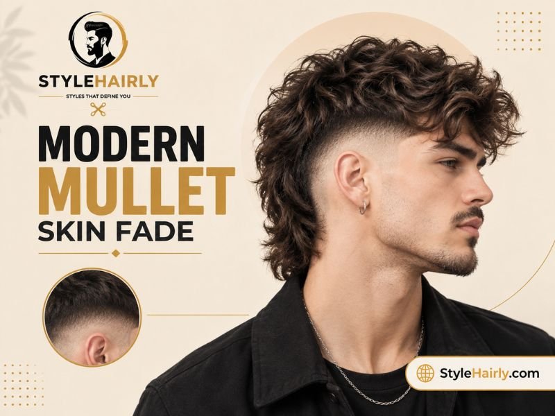 Skin fade side view on a modern mullet haircut