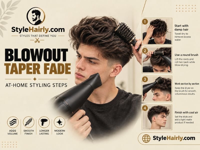 Step-by-step at-home styling routine for a blowout taper fade