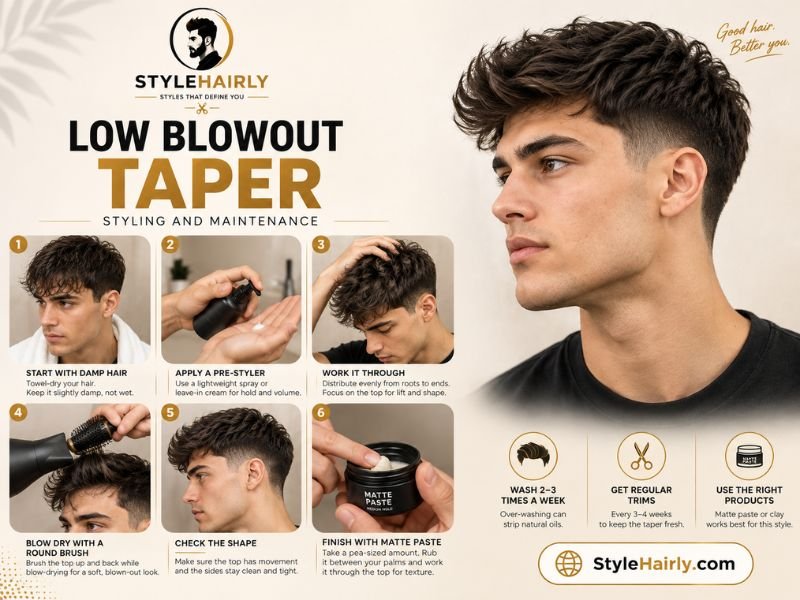 Step-by-step blow-drying routine for a low blowout taper