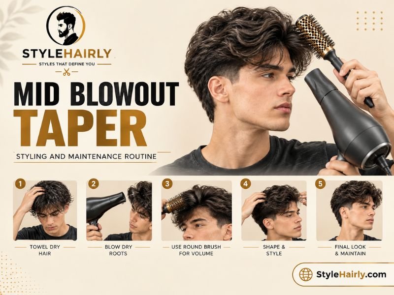 Step-by-step blow-drying routine for a mid blowout taper