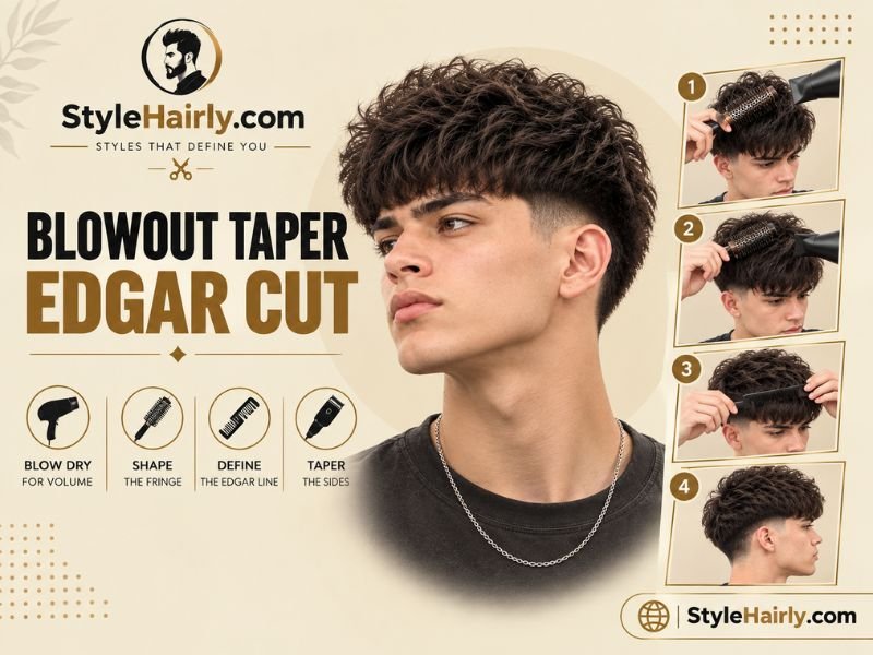 Step by step styling guide for a blowout taper edgar cut