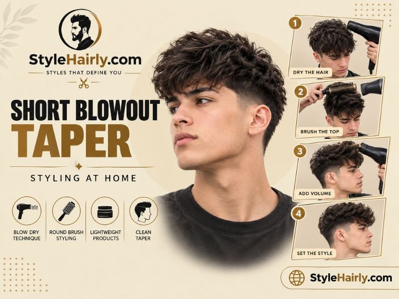 Step by step styling guide for a short blowout taper at home