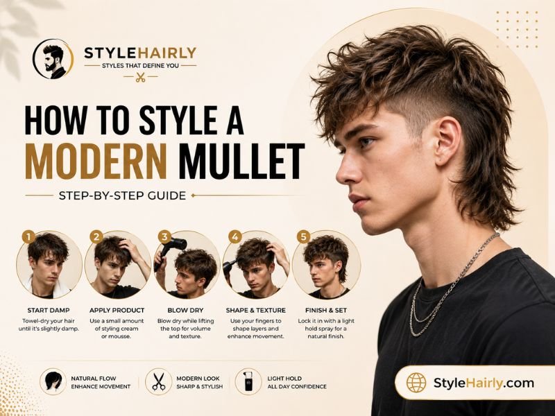 Step by step styling process for a modern mullet on Asian hair