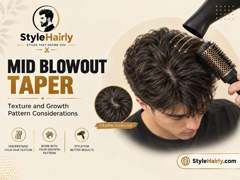 Styling a mid blowout taper around a crown cowlick
