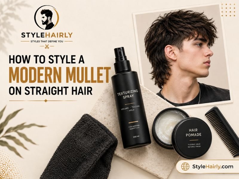 Styling products used for a modern mullet on straight hair
