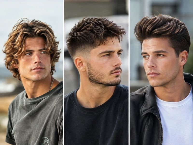 Surfer haircut compared to fade and pompadour styles