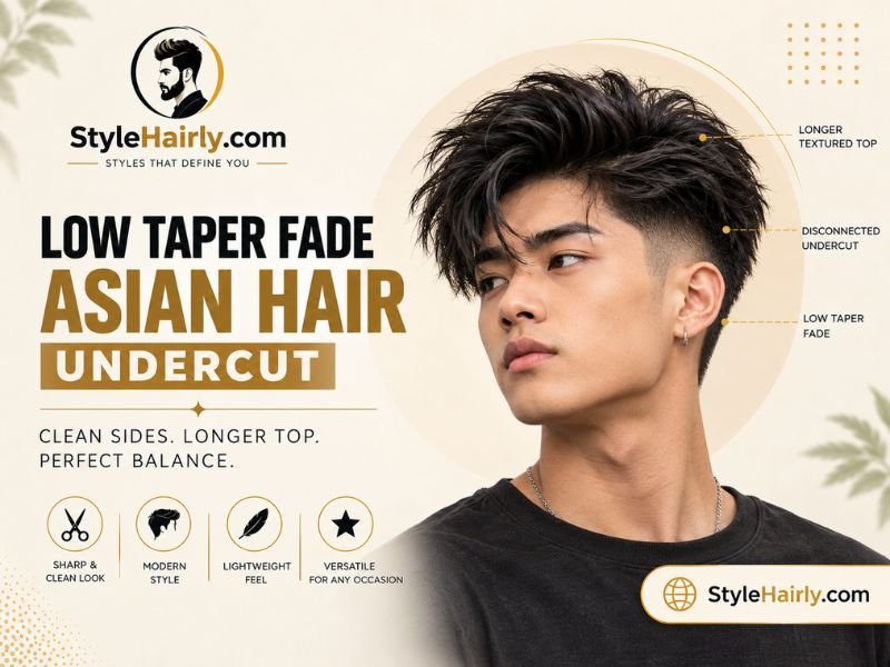 Undercut version of a low taper fade on Asian hair