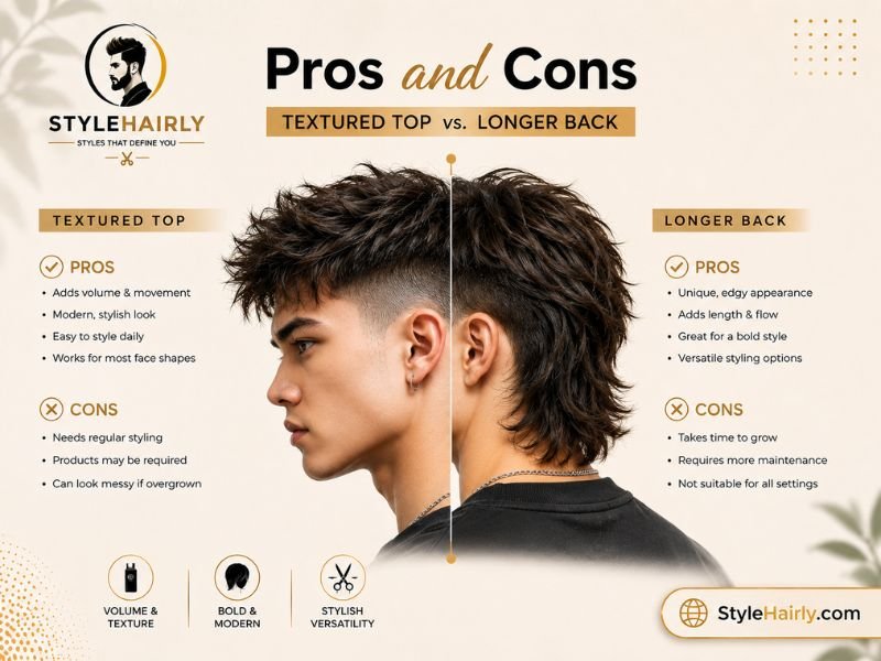 Visual showing textured crown and longer back of modern mullet