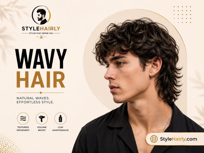Wavy hair textured on top of a modern mullet haircut