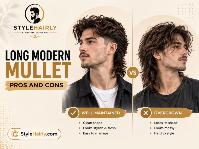 Well-maintained long modern mullet compared to an overgrown one