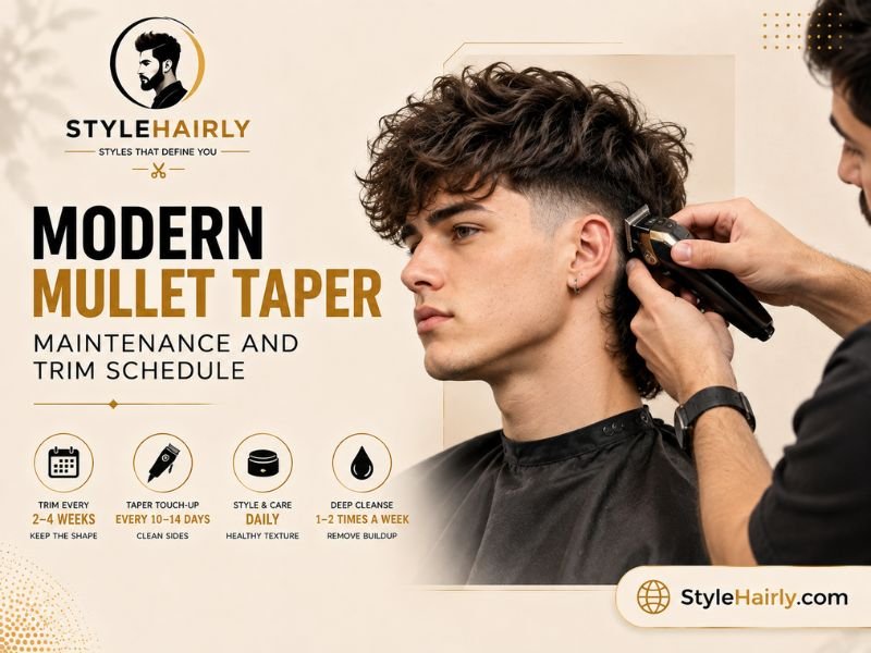 barber trimming the tapered sides of a modern mullet haircut