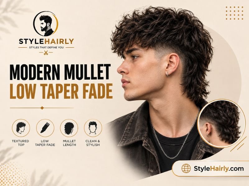 modern mullet haircut with a low taper fade