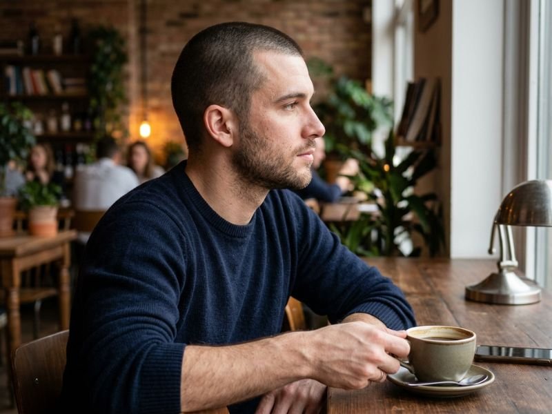 Comparison of buzz cut and voluminous haircut on a small head