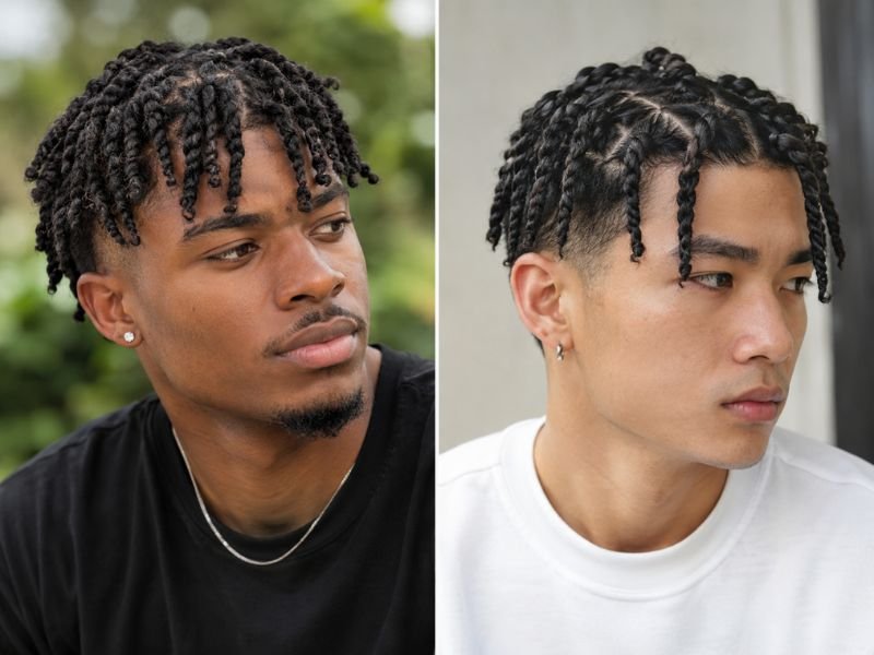 Comparison of two-strand twists on natural hair versus straight hair