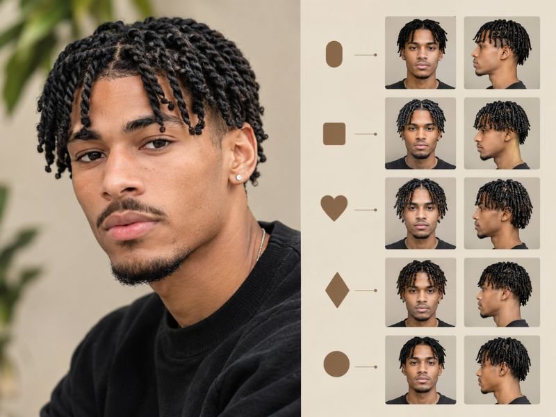 Face shape suitability chart for two strand twist sizes