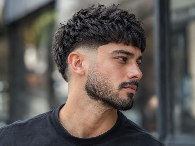 French crop burst fade blended into a beard