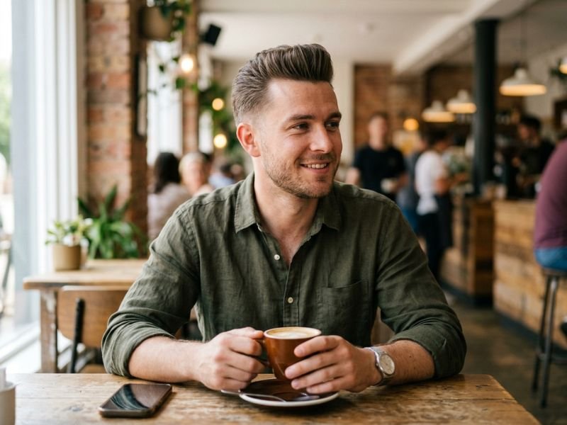 Modern pompadour with soft taper for men