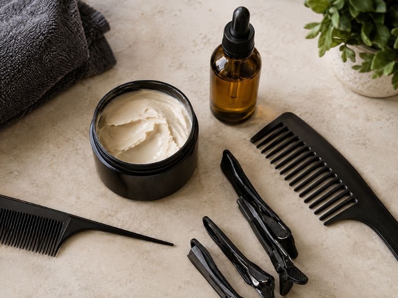 Products and tools needed for a two strand twist for men