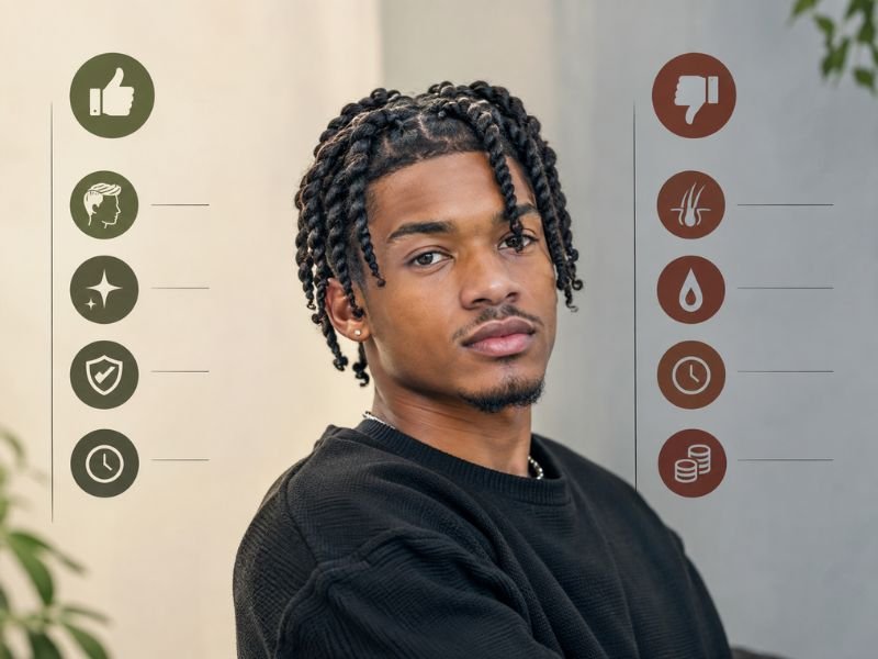 Pros and cons graphic for two strand twists for men