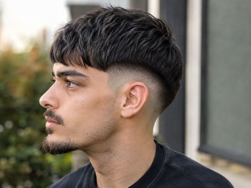 Side view of a burst fade curving around the ear