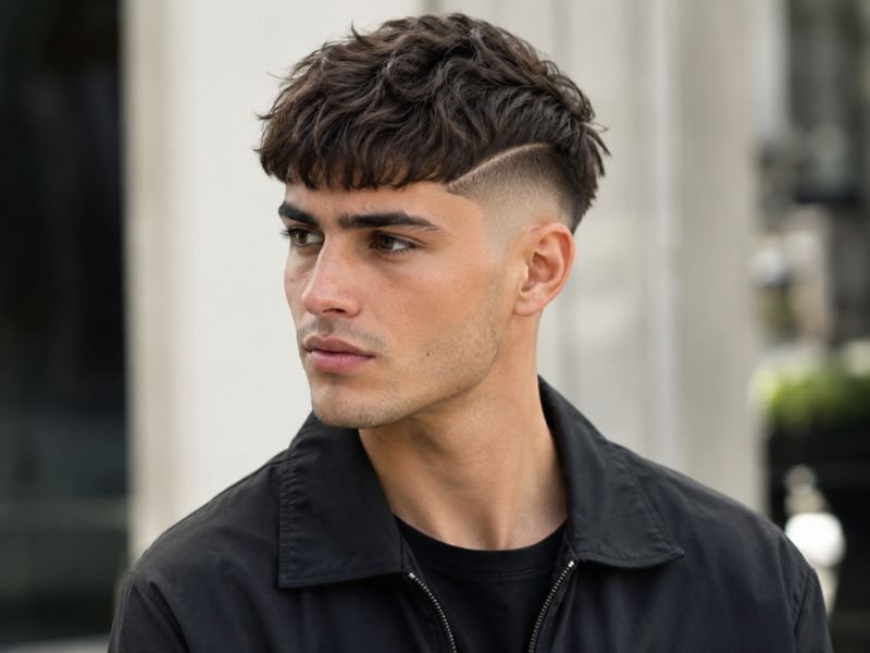 Trendy 2026 French crop burst fade with a hard part