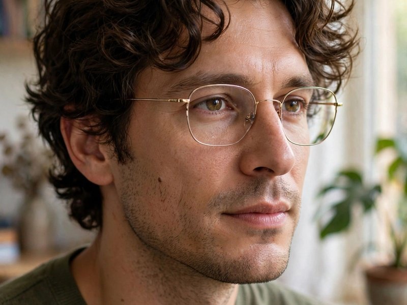 Man with curly hair and glasses showing a curly crop haircut with short neat sides