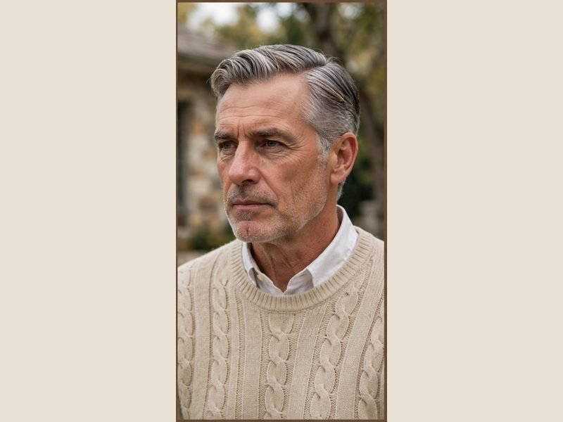 Grey hair old money side part