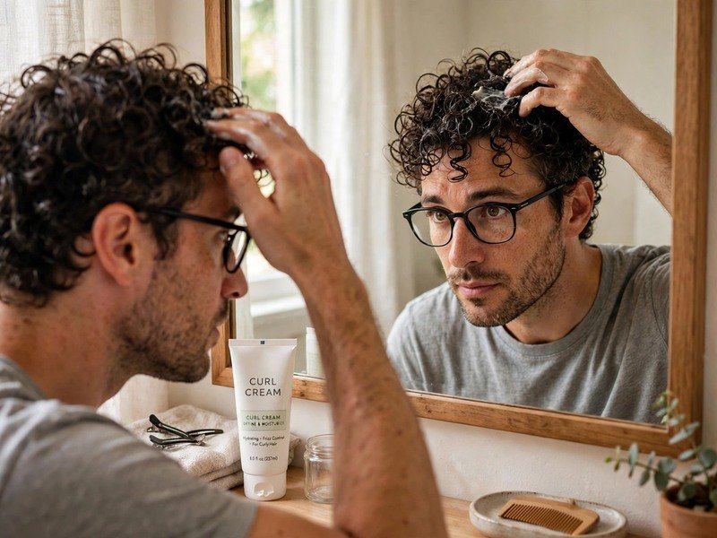 Man with curly hair and glasses showing a short curly top with faded sides