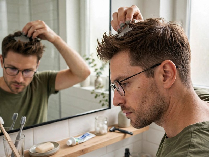 Man wearing glasses showing a finished haircut from the side, neat temples and balanced sides