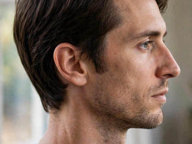 Haircut for Men With Long Neck - Classic Scissor Cut With Full Sides shown in side profile