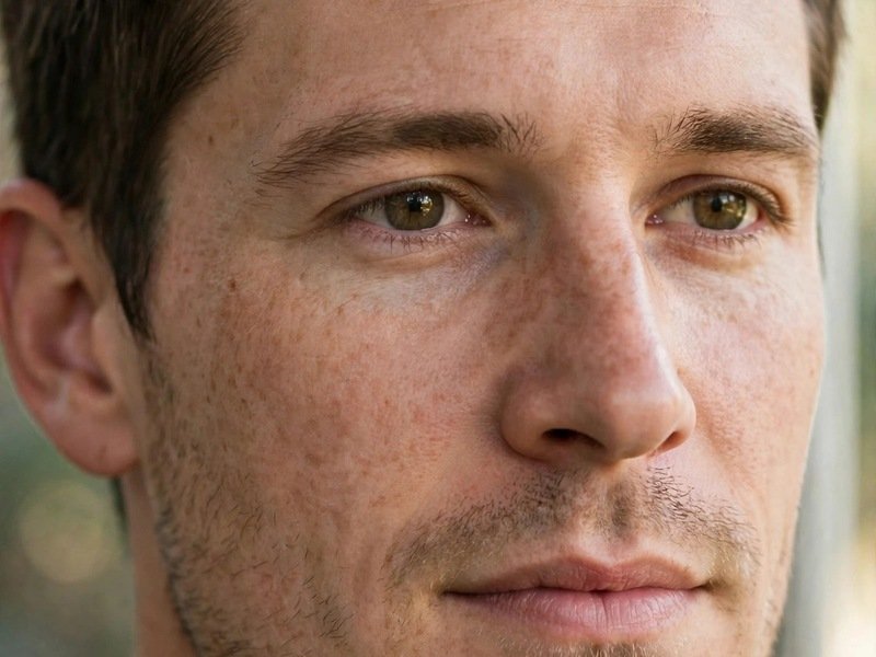 Close-up of cleft chin with light stubble and short haircut