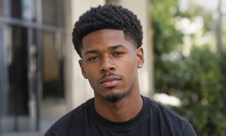 Black man with a low taper fade black male haircut and short afro