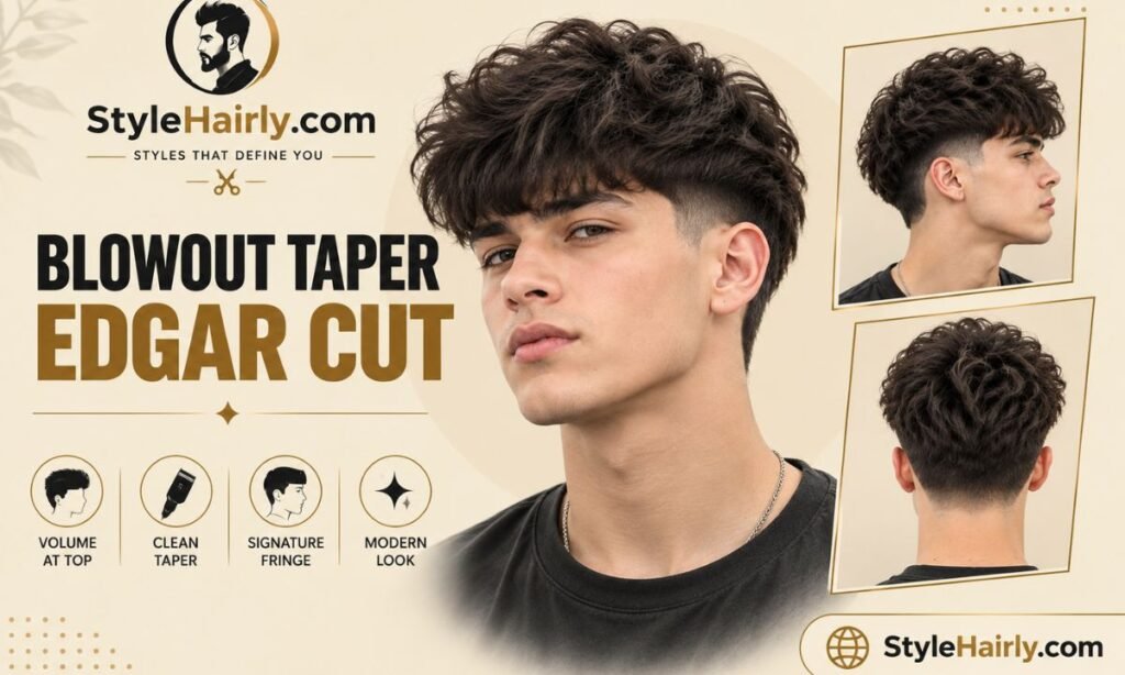 Blowout taper edgar cut with blunt fringe and lifted top