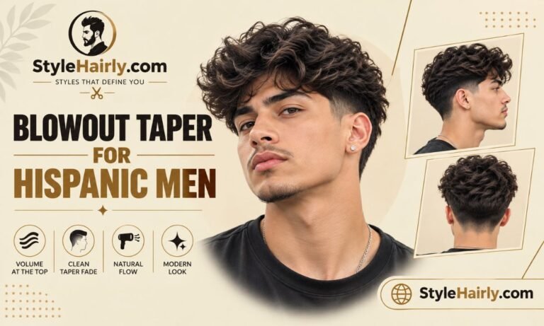Blowout taper haircut on thick wavy Hispanic hair