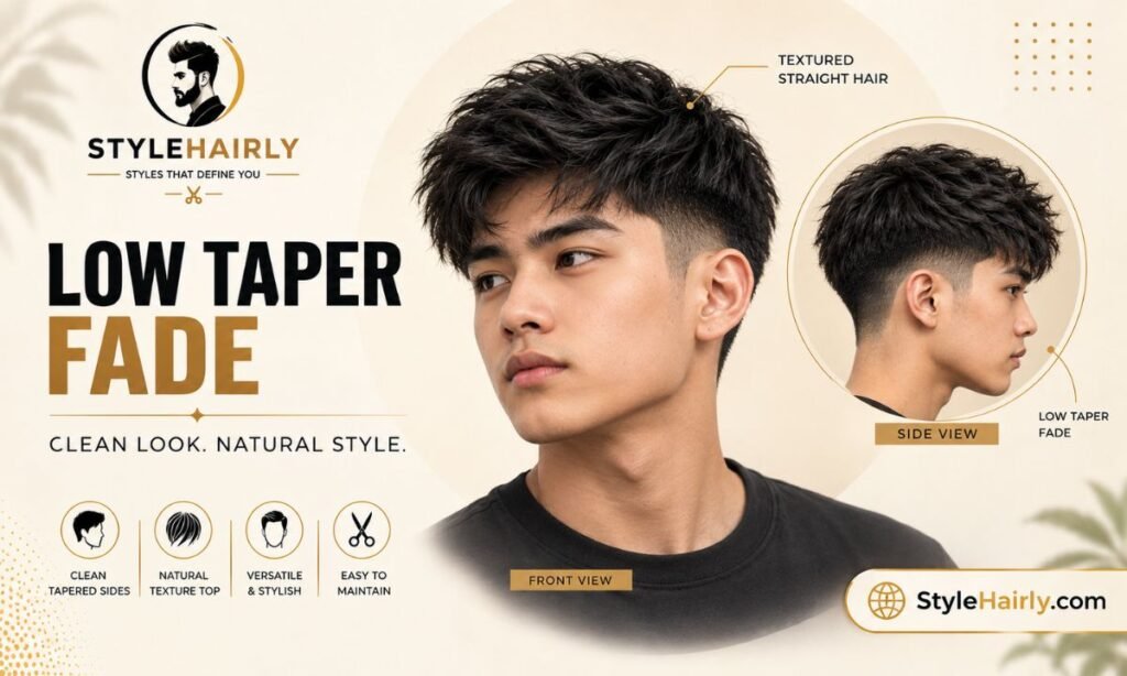 Low taper fade haircut on thick straight Asian hair