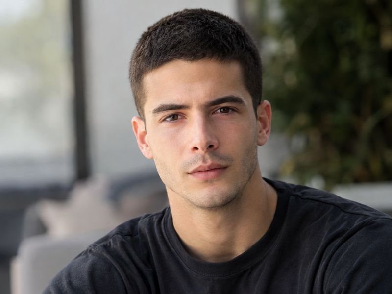 Man with a 10 guard buzz cut showing full even length