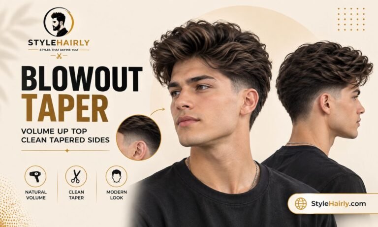 Man with a blowout taper haircut showing tapered sides and lifted top