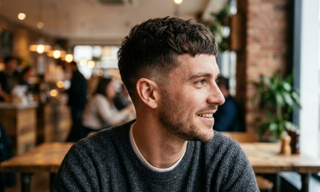 Man with textured crop haircut for a small head