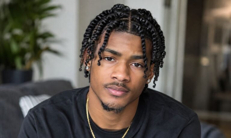 Two strand twist for men hairstyle shown from the front