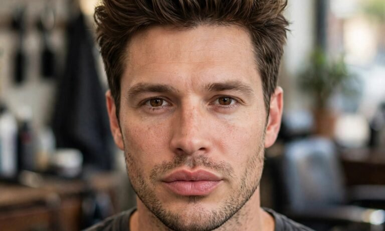 Haircut for Men With Big Lips - Textured Quiff Portrait of a man with full lips and a textured quiff hairstyle with tapered sides
