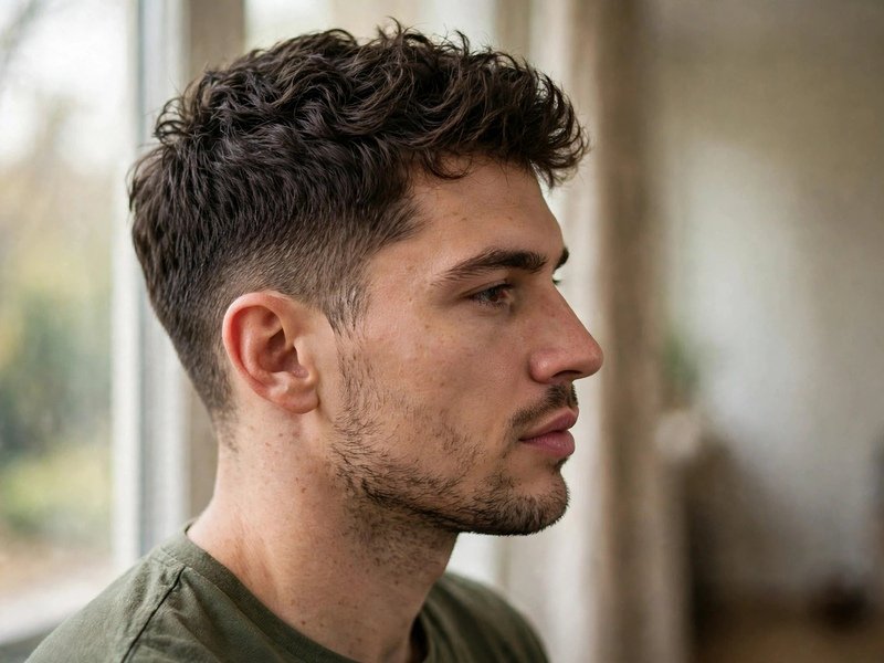 Haircut for Men With Big Lips - Side Profile Face Balance showing a man with full lips and a tapered haircut in side view