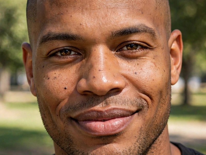 Haircut for Men With Big Lips - Buzz Cut With Sharp Lineup on a man with prominent lips and a clean lined-up hairline