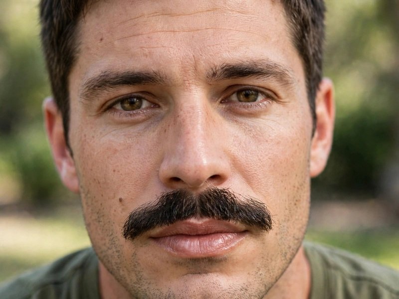 Haircut for Men With Big Lips - Chevron Mustache Clean Lip Line on a man with full lips and a neat chevron mustache